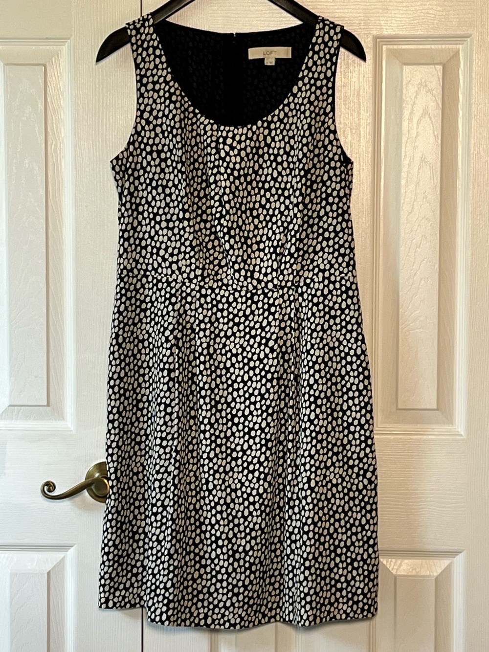 LOFT Black and White Polka Dot Sleeveless Fit-and-Flare Dress
